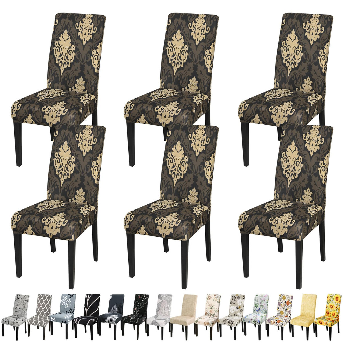 Jqinhome Dining Chair Slipcover, High Stretch Removable Washable Chair Seat Protector Cover Set Of 6,Chair Covers For Dining Room, Kitchen,Home Party,Wedding Ceremony(Luxe Black, 6Pc)