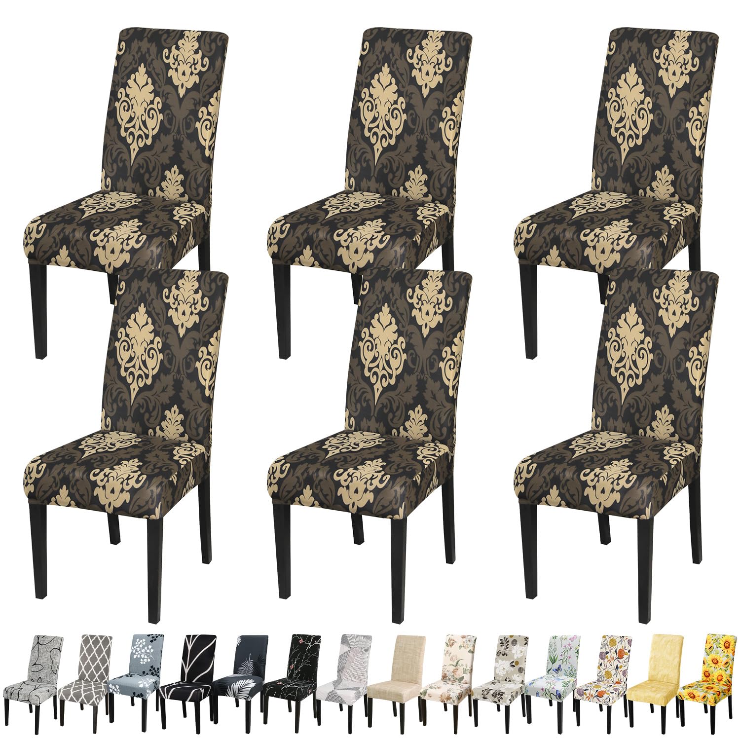 Jqinhome Dining Chair Slipcover, High Stretch Removable Washable Chair Seat Protector Cover Set Of 6,Chair Covers For Dining Room, Kitchen,Home Party,Wedding Ceremony(Luxe Black, 6Pc)