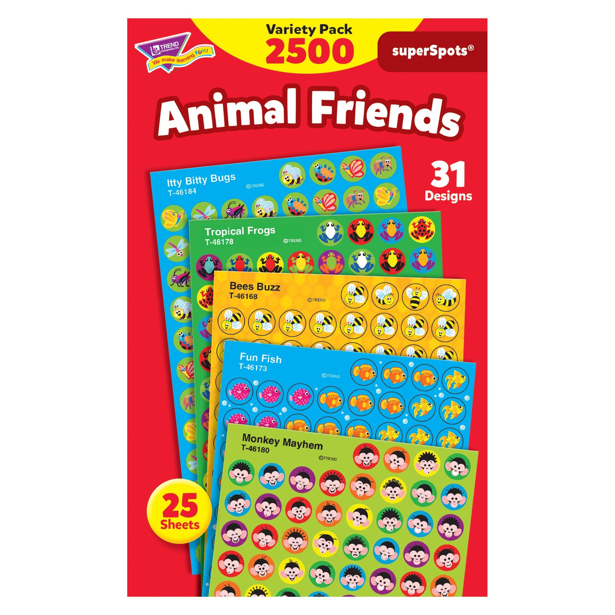 Trend Animal Friends Superspots Stickers Variety Pack, Classroom Incentives, 2500 Count