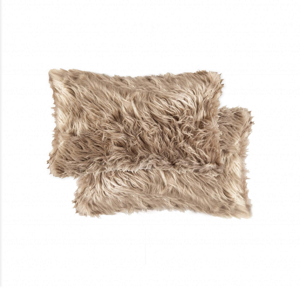 HomeRoots Acrylic Plush Tan Faux Fur 2-Pack Pillow, Home Decor Pillow, Luxury Pillow For Living Room, Bedroom, Sofa, Indoor Home Decor Pillow, Rectangular Decorative Throw Pillow