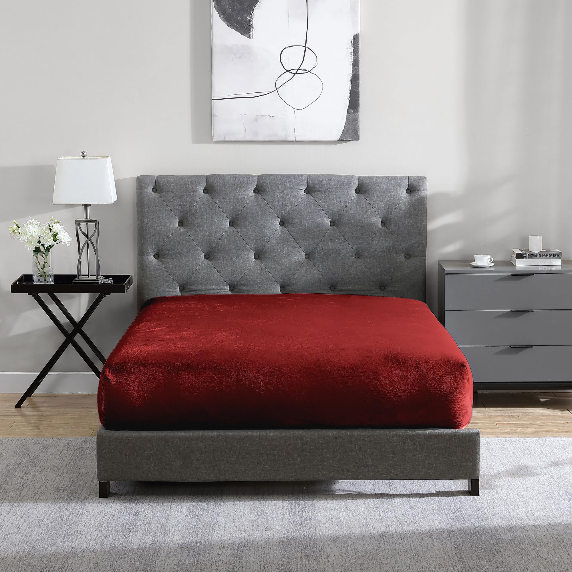 Cathay Home Full Flannel-Plush Fitted Sheet - Ultra Soft & Thick Plush, No-Pilling - All Season Cozy Warmth - 12' Deep Pocket F