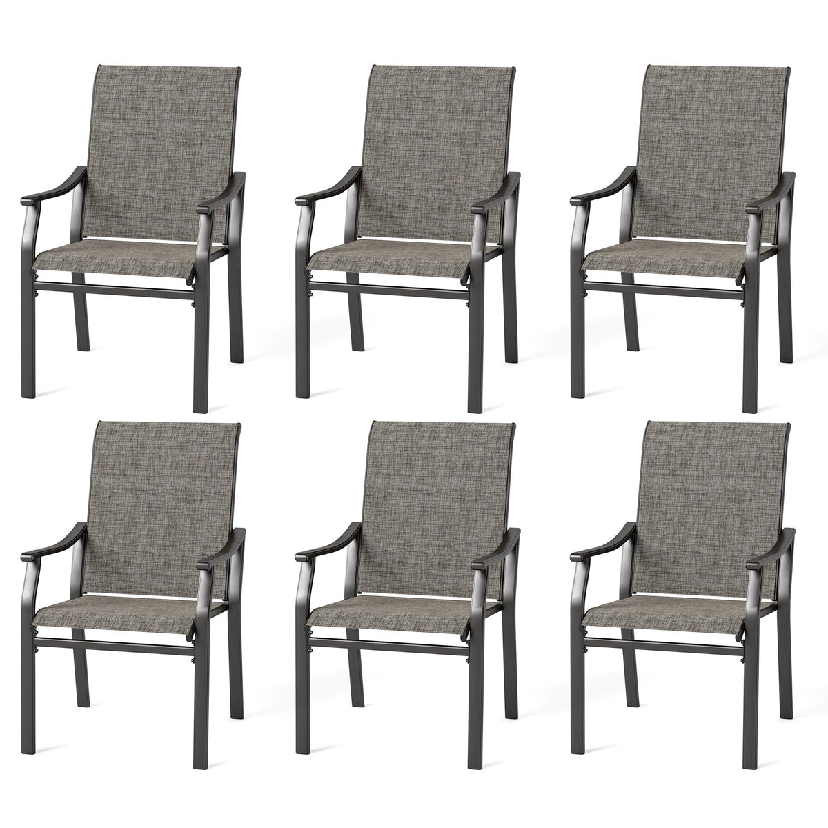 Mfstudio Outdoor Patio Dining Chairs, 6 Pcs Metal Frame Patio Sling Chairs With Backrest And Armrest, All Weather Resistant Heav