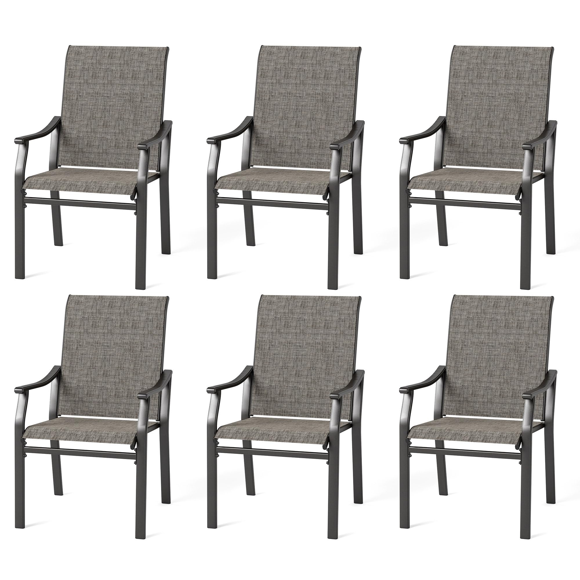 Mfstudio Outdoor Patio Dining Chairs, 6 Pcs Metal Frame Patio Sling Chairs With Backrest And Armrest, All Weather Resistant Heav