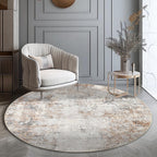 jinchan Round Rug 4ft Area Indoor Modern Circle Rug 4' Round Washable Thin Rug Abstract Distressed Floor Mat Taupe Multi Print N