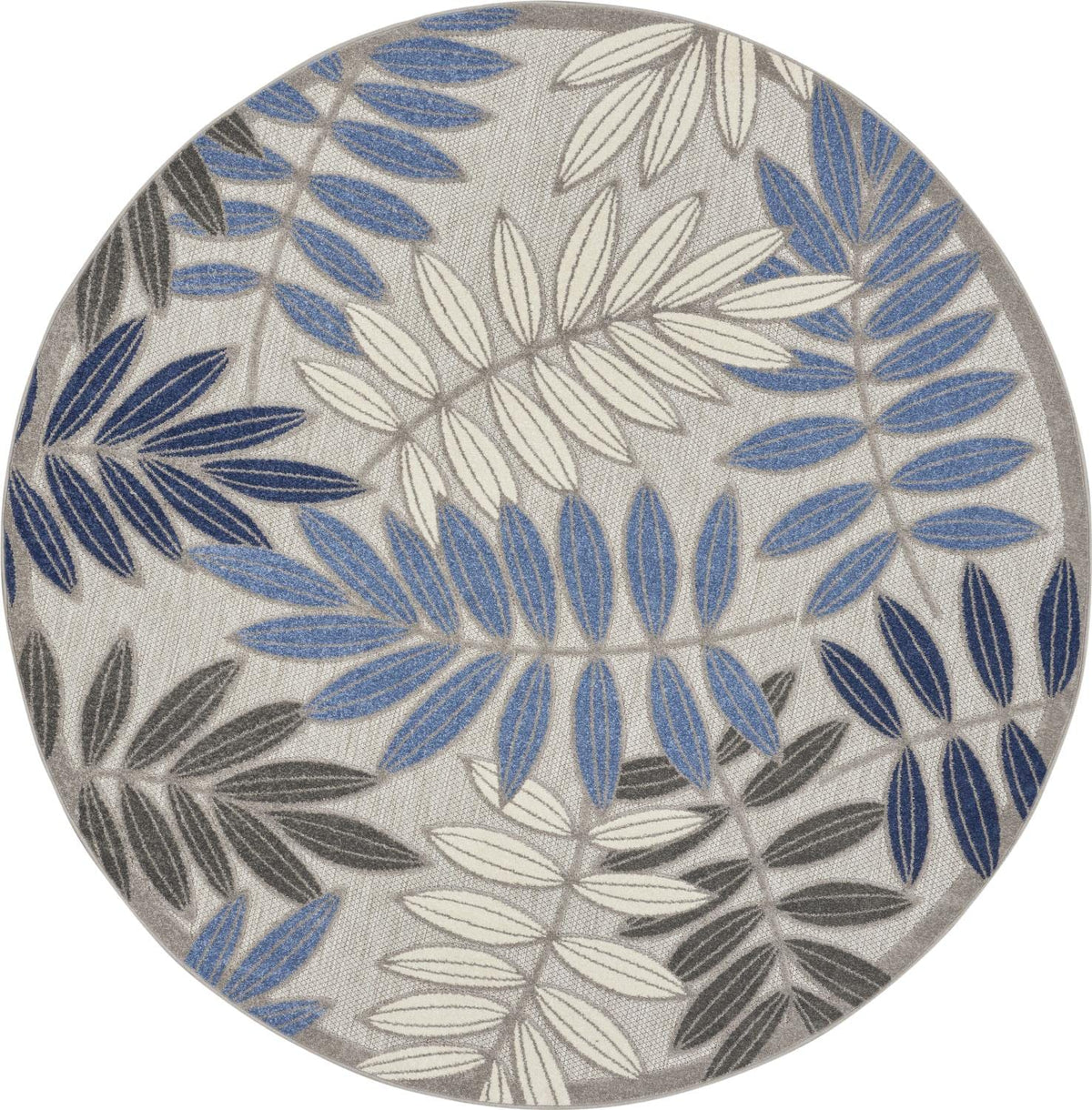 Nourison Aloha Indoor/Outdoor Grey/Blue 710    X Round Area Rug, Easy Cleaning, Non Shedding, Bed Room, Living Room, Dining Room