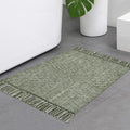 Collive Small Bathroom Rug, 2 x 3 Hand-Woven Low Profile Front Entryway Rug, Olive Green/Cream Cotton Reversible Washable Kitc