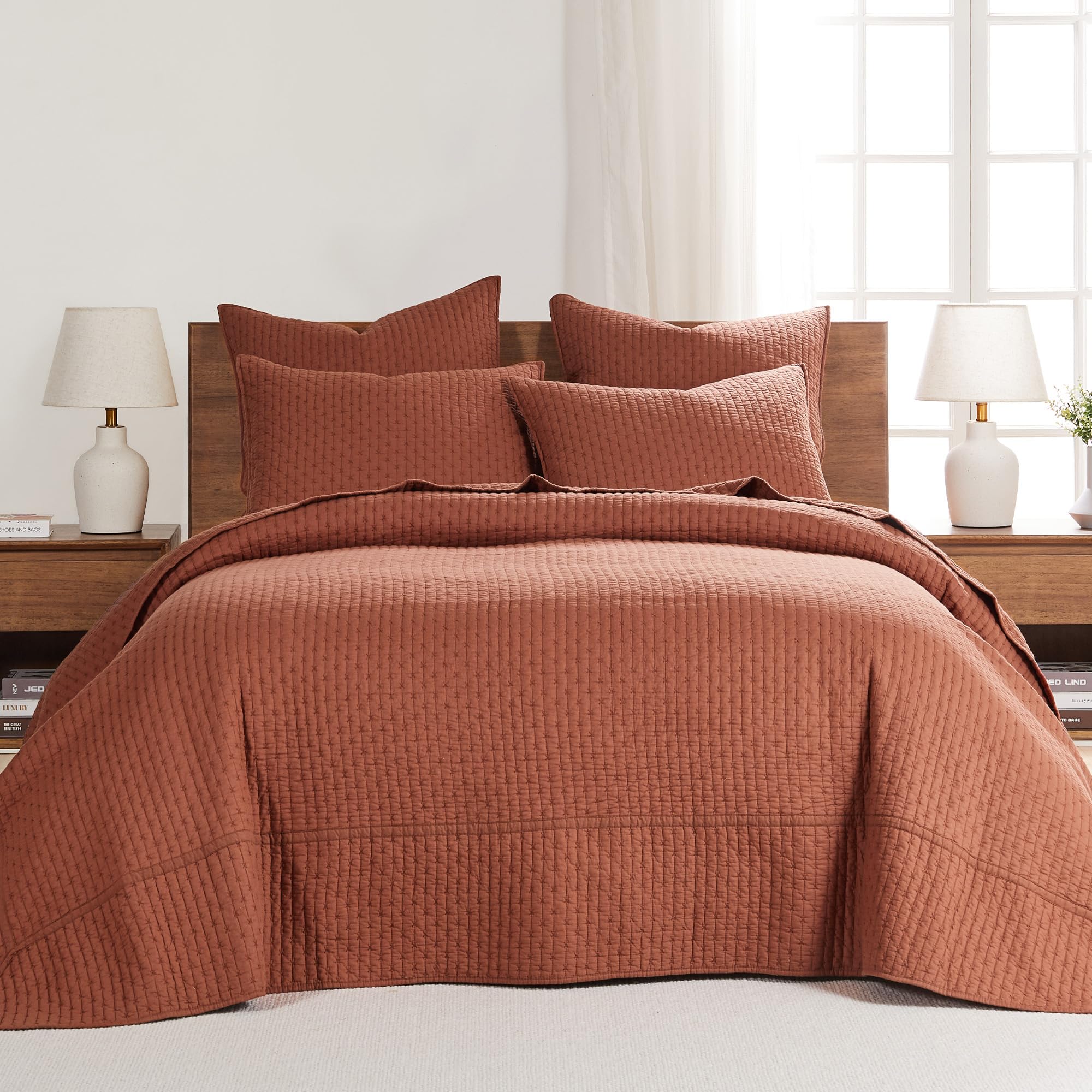 Levtex Home - Cross Stitch Adobe Bedspread Set - Full Quilted Bedspread And Two Standard Shams - Cross Stitch Pattern - Bedsprea