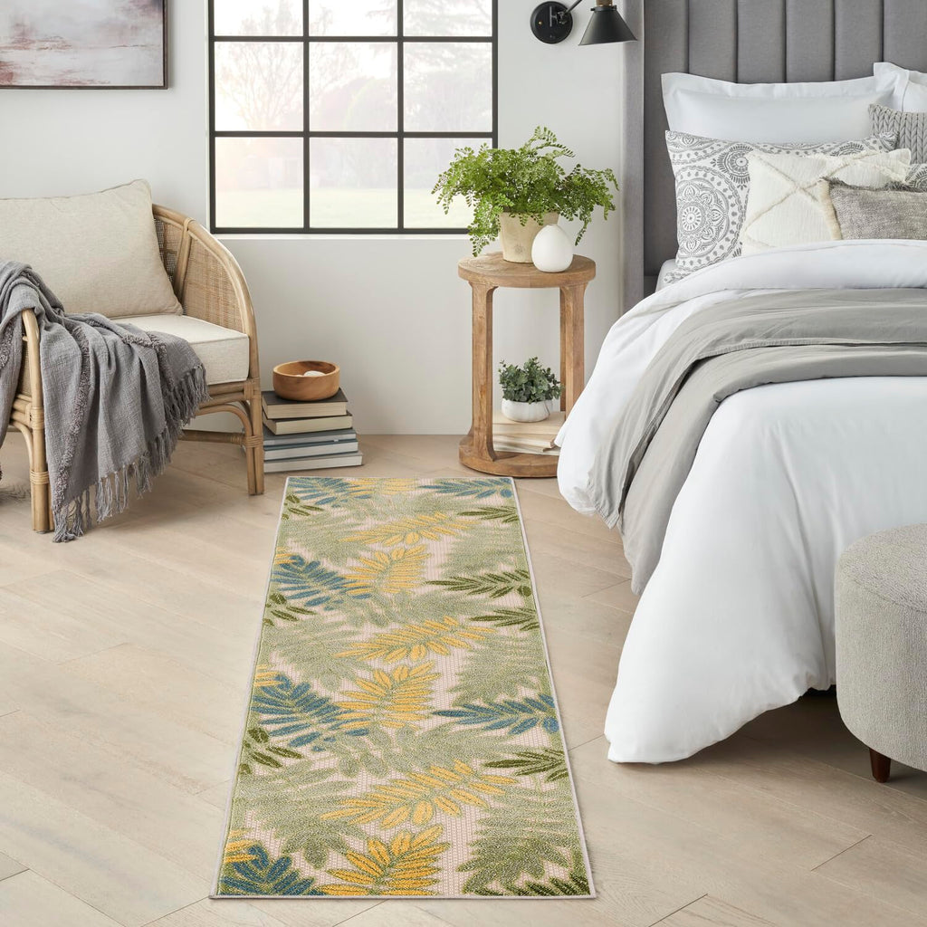 Nourison Aloha Indoor/Outdoor Green Multicolor 2'3' X 8' Area Rug, Easy Cleaning, Non Shedding, Bed Room, Living Room, Dining Room, Backyard, Patio, Deck (2X8)