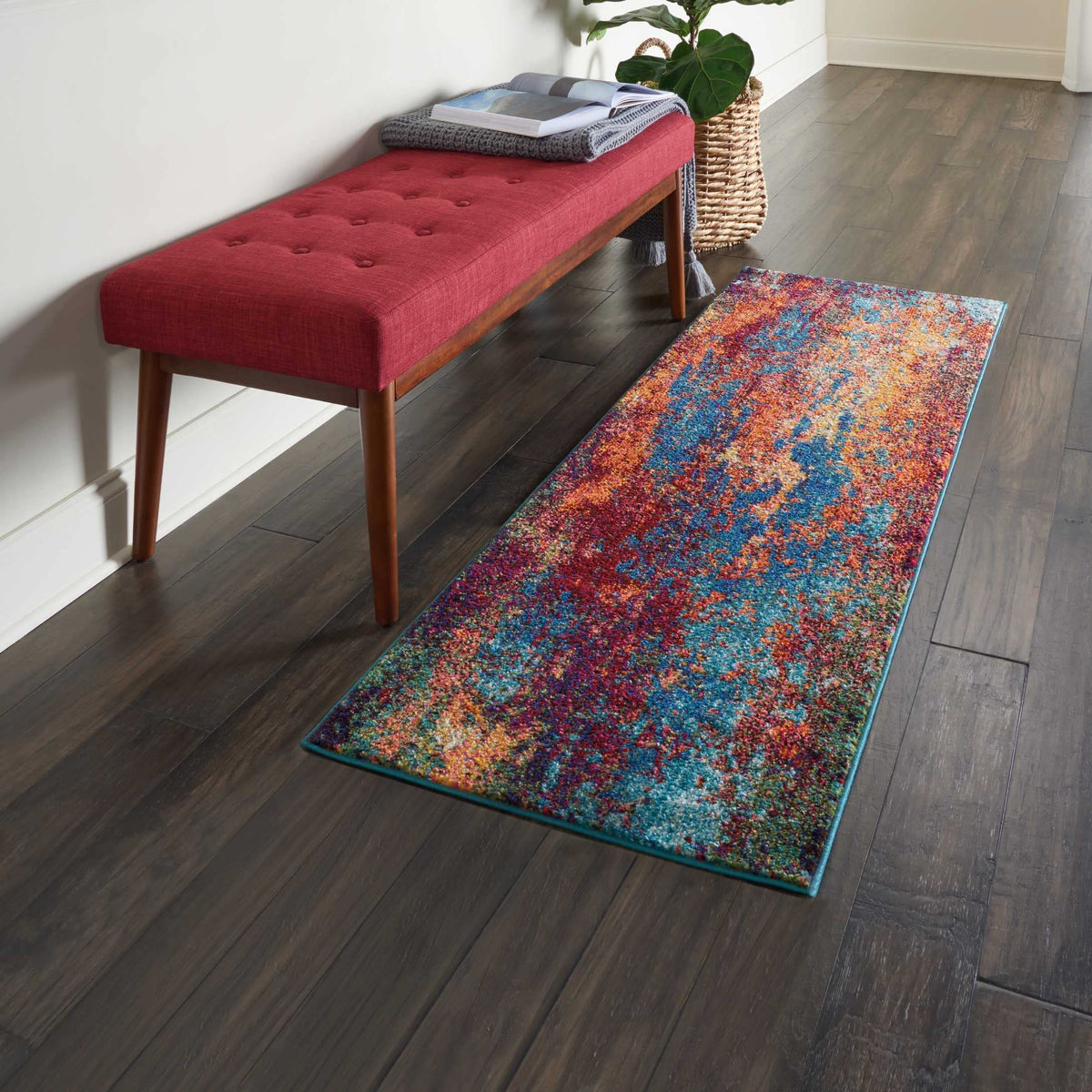 Nourison Celestial Red/Blue Atlantic 3' X 5' Area Rug, Contemporary, Abstract, Easy Cleaning, Non Shedding, Bed Room, Living Roo