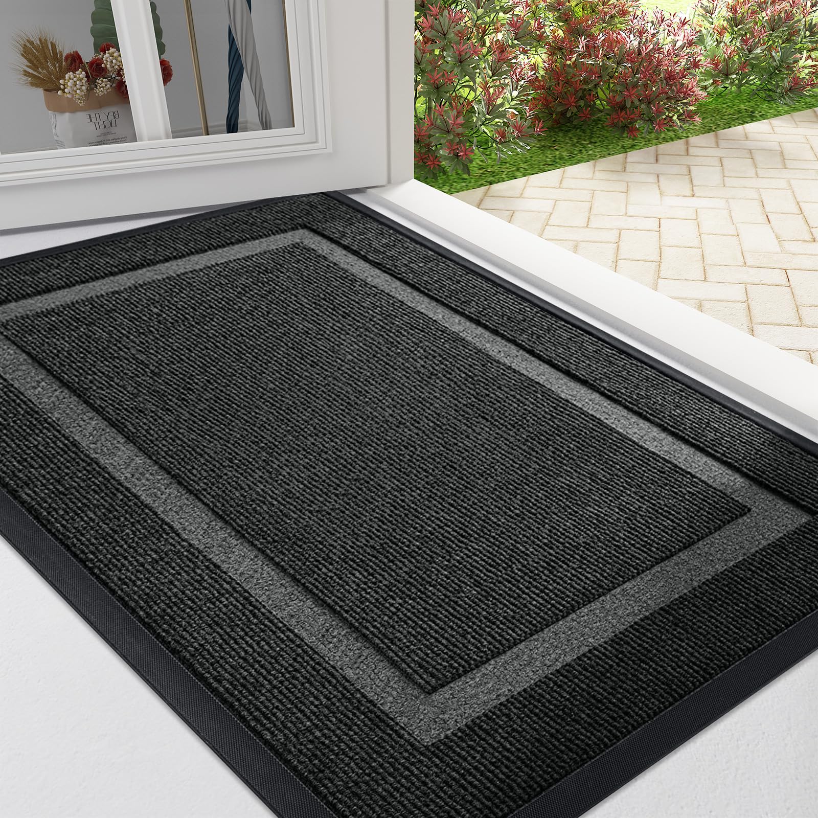 Olanly Front Door Mat Indoor Outdoor Entrance, Waterproof All-Season, All-Weather Doormat, Sturdy Natural Rubber, Fade Resistant