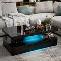 IKIFLY LED High Glossy Coffee Table, Modern Coffee Table for Living Room, 2 Tiers Rectangle Design Coffee Table with 16 Colors L