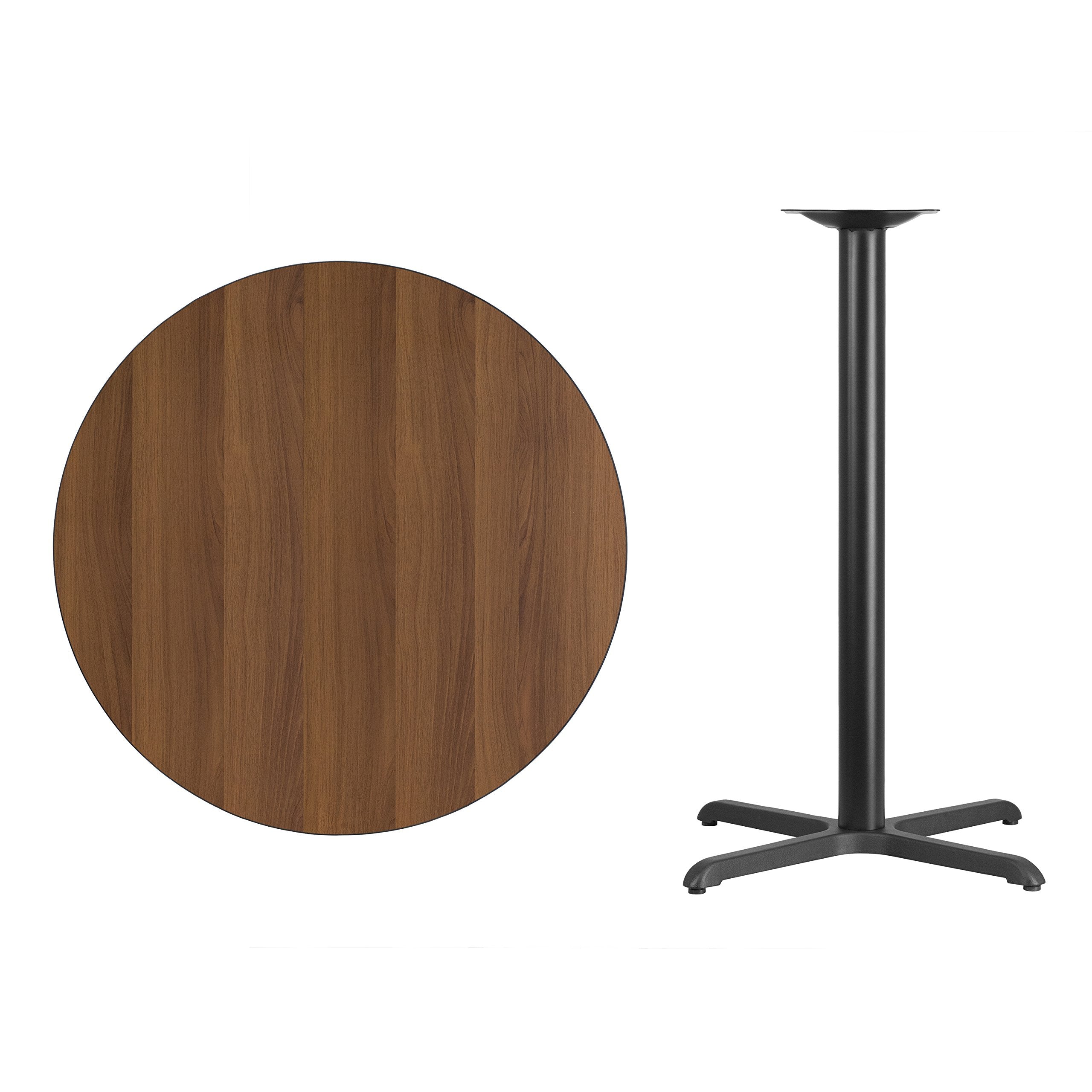 Flash Furniture 36'' Round Walnut Laminate Table Top With 30'' X 30'' Bar Height Table Base