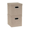 Household Essentials 802-1 Caf   Cube Bin Storage Set with Lids and Handles | 2 Pack, Brown Linen