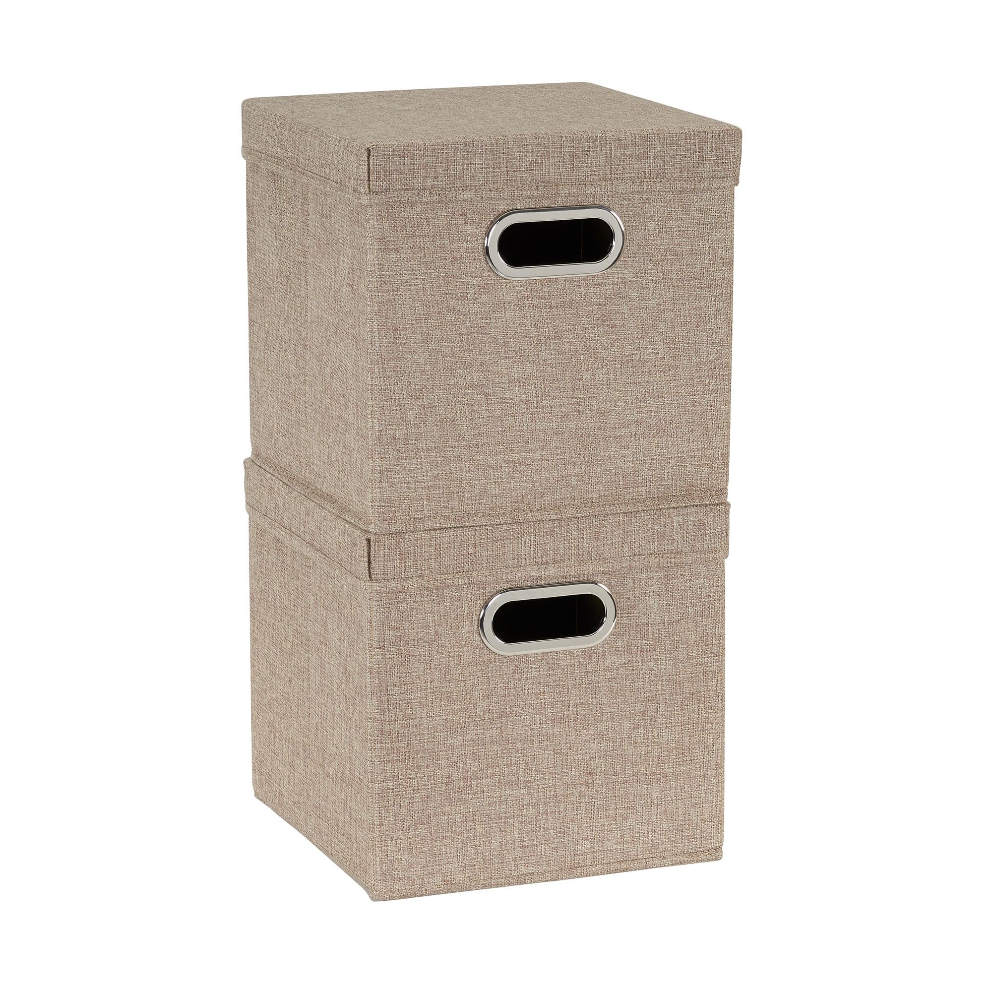 Household Essentials 802-1 Caf   Cube Bin Storage Set with Lids and Handles | 2 Pack, Brown Linen