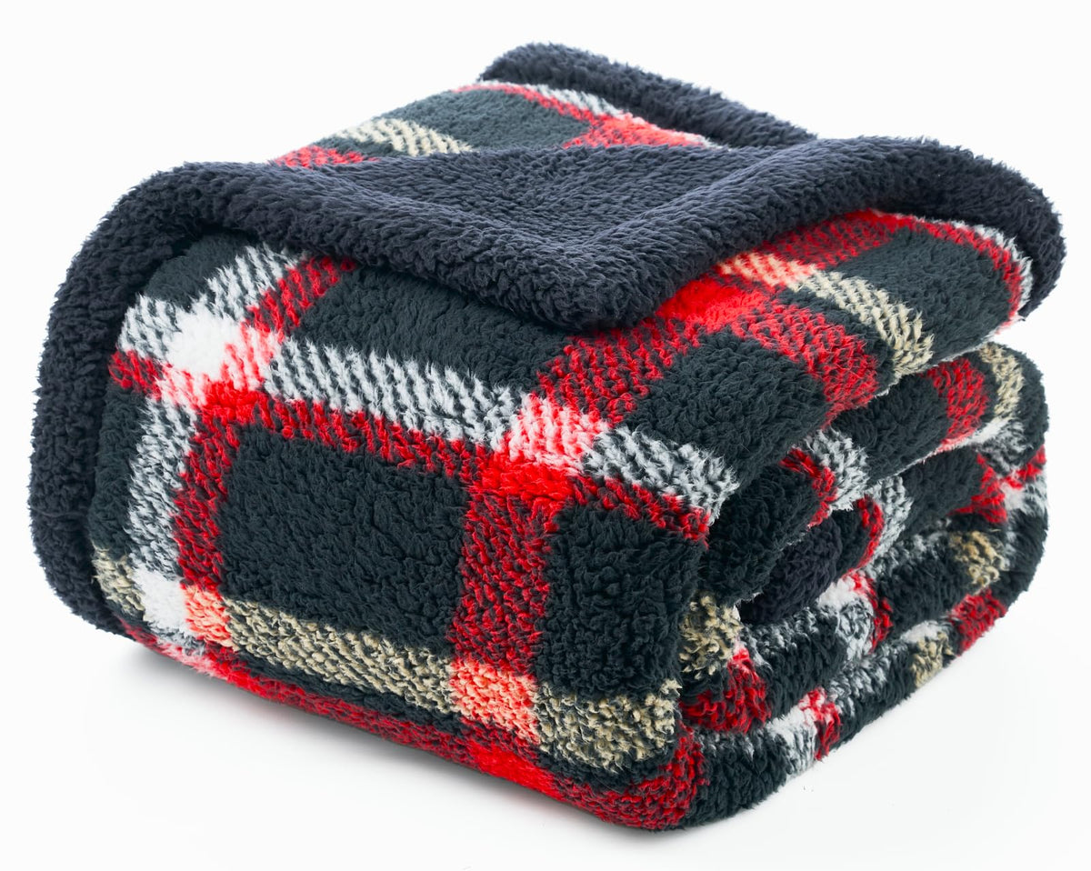 Cozy Bliss Ultra Soft Reversible Double Sherpa Sided Blanket, Buffalo Plaid Throw Blanket Fluffy Thick Warm Plush Fuzzy Blanket