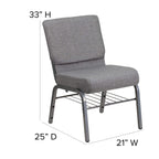 Flash Furniture HERCULES Series 21''W Church Chair in Gray Fabric with Book Rack - Silver Vein Frame