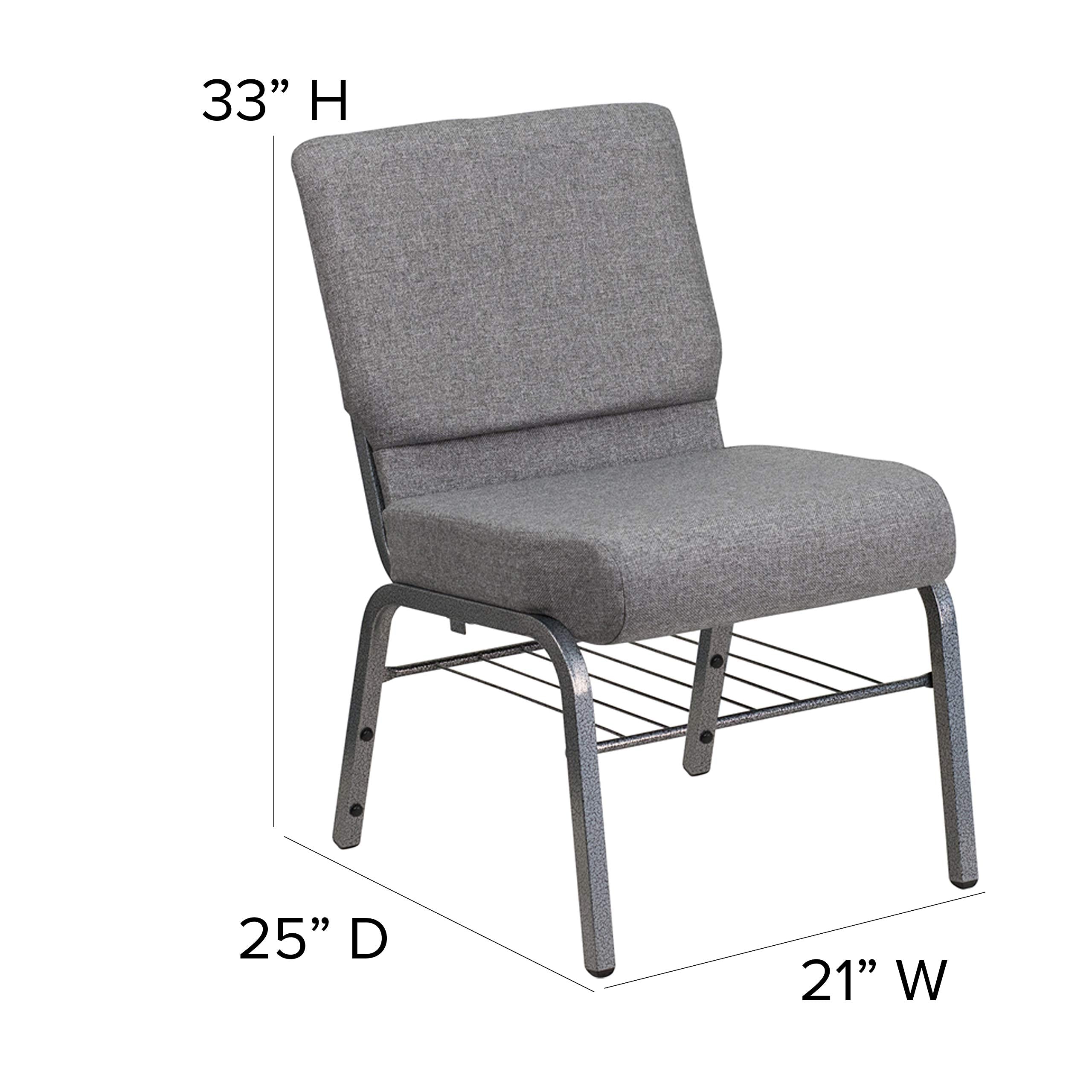 Flash Furniture HERCULES Series 21''W Church Chair in Gray Fabric with Book Rack - Silver Vein Frame