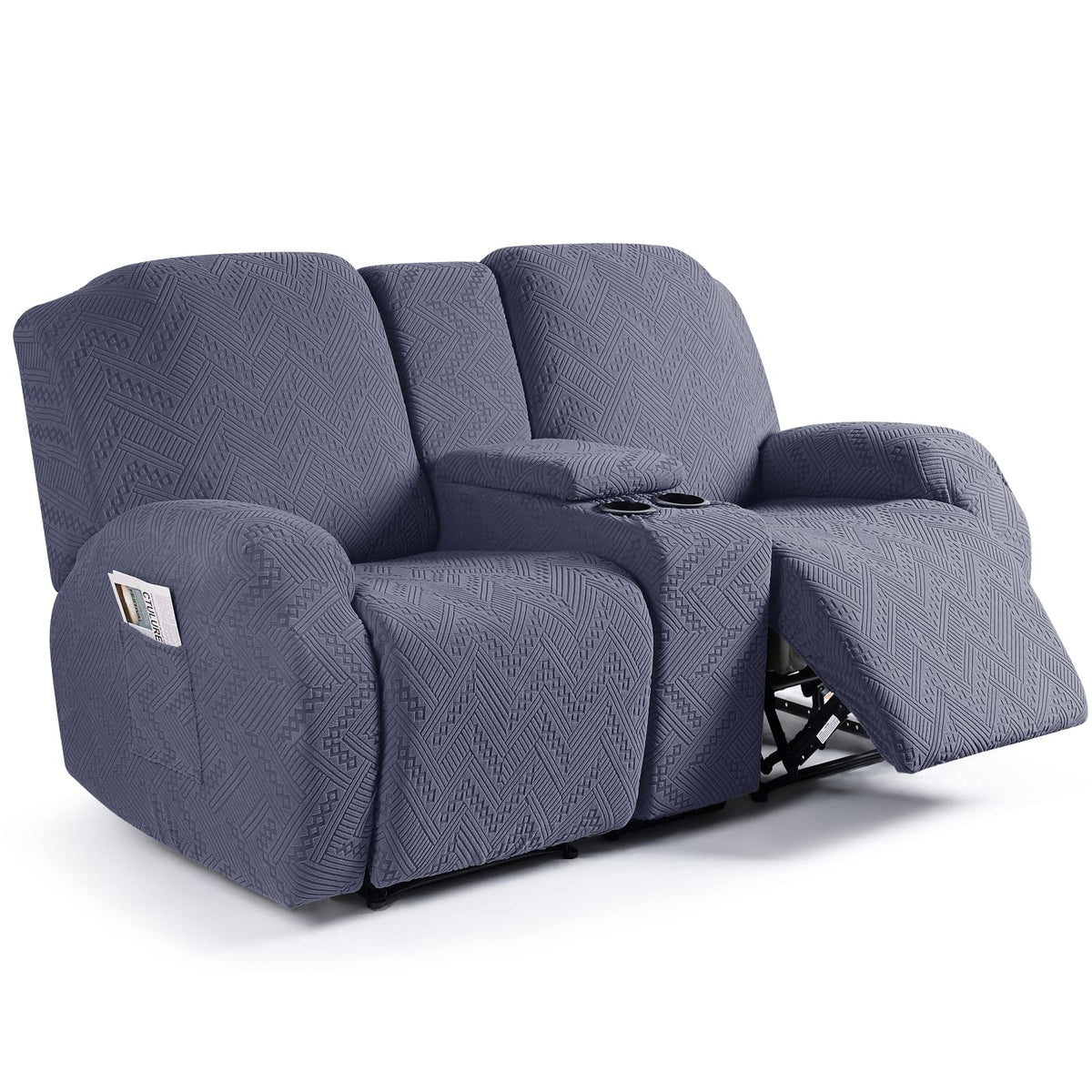 Ruaozz Stretch Loveseat Recliner Covers with Console 4-Pieces Recliner Sofa Covers with Pockets Jacquard Reclining Couch Covers 