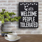 Jennygems Cat Owner Gifts, Cats Welcome People Tolerated Wooden Sign, Funny Cat Mom Gift, Made In Usa