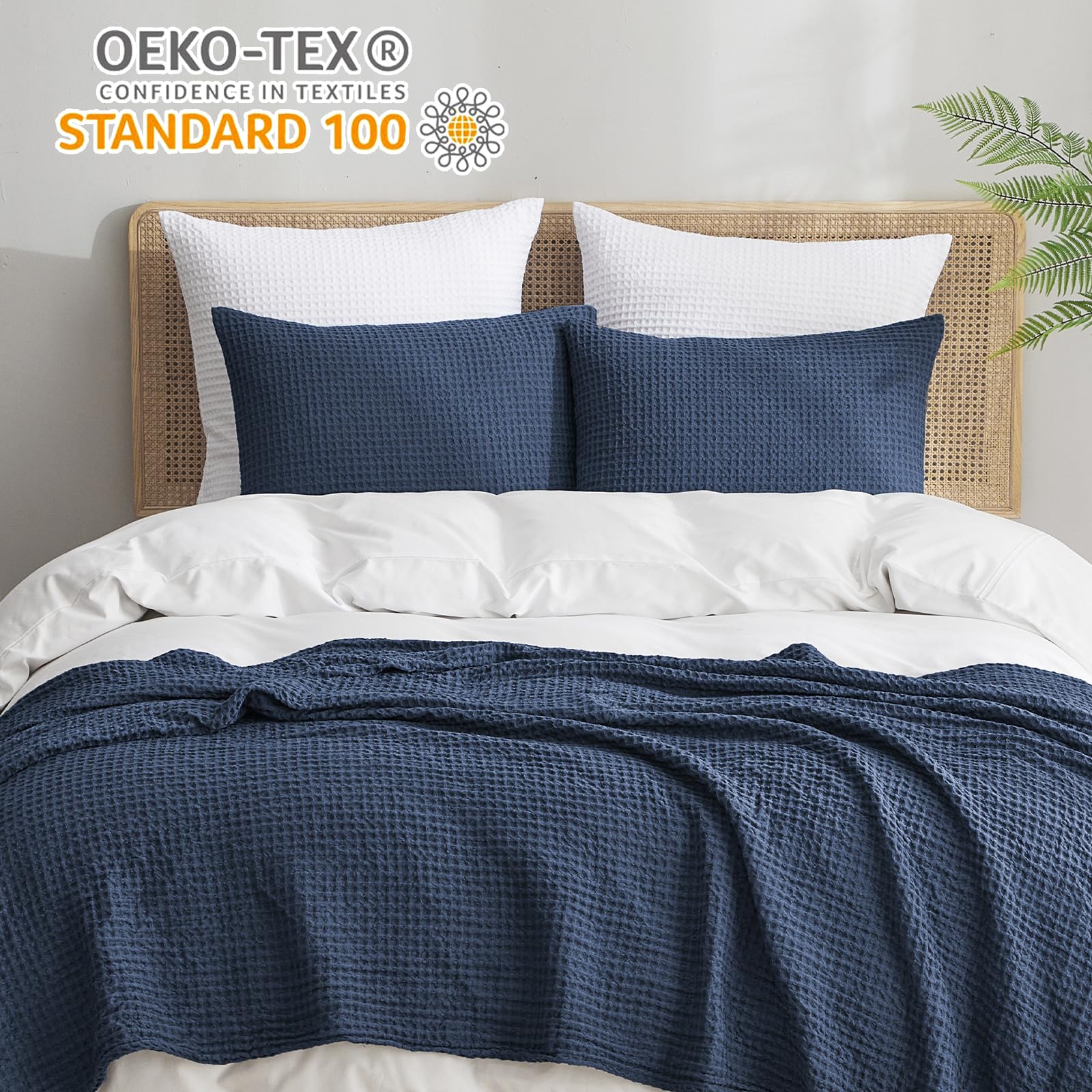 Phf Ultra Soft Waffle Weave Pillowcases Standard Size 20' X 26' 2 Pack, No Insert, Breathable Skin-Friendly Pillow Shams, Decorative Waffle Weave Pillow Case Covers, Navy Blue/Dark Blue