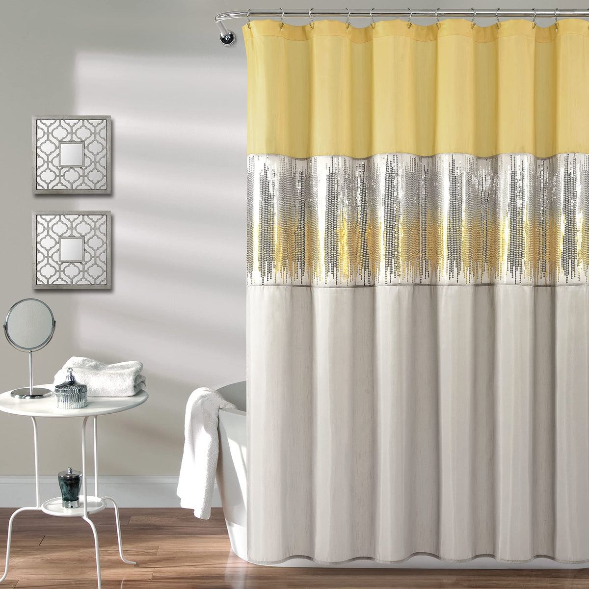 Lush Decor Night Sky Shower Curtain, 72' X 72', Yellow & Gray