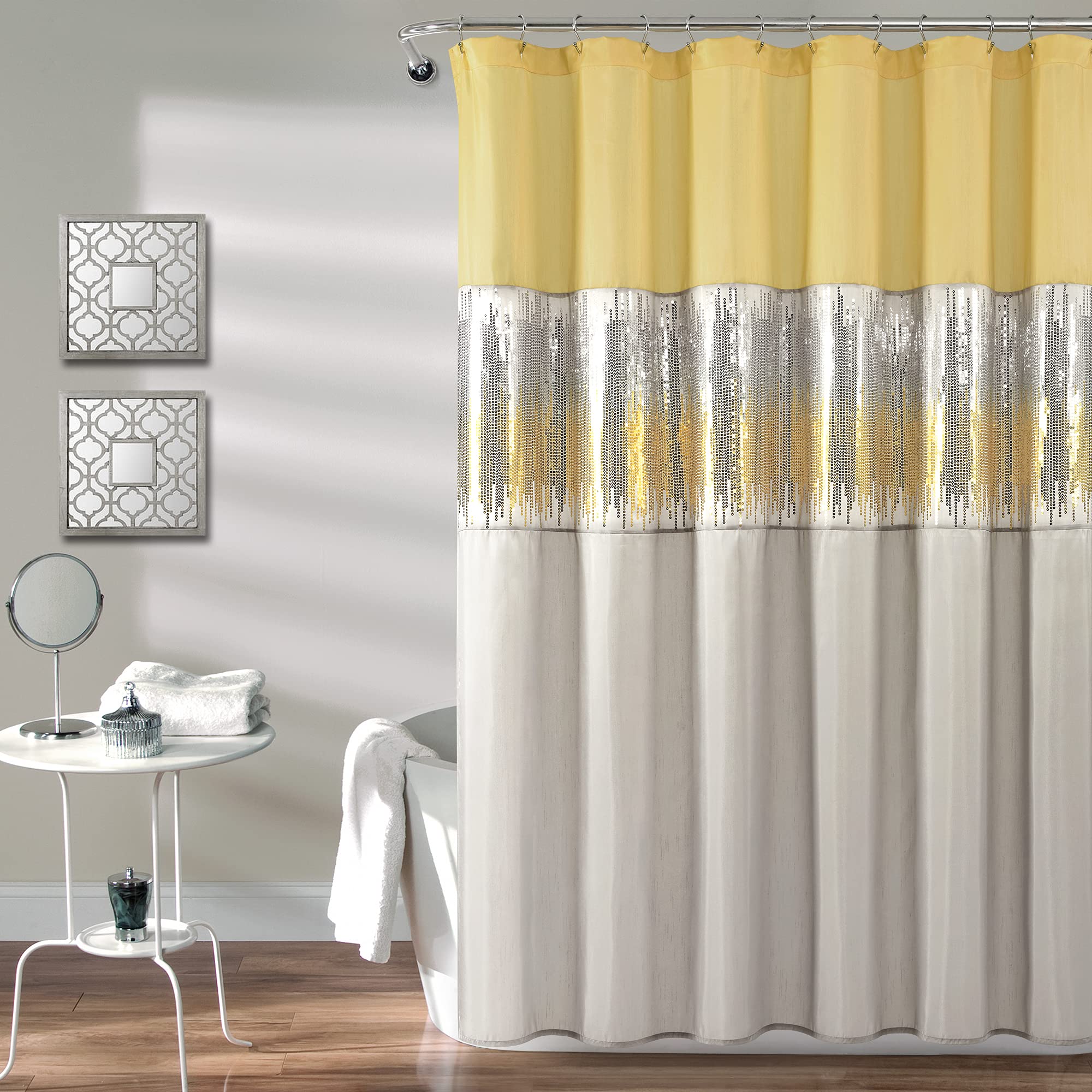 Lush Decor Night Sky Shower Curtain, 72' X 72', Yellow & Gray