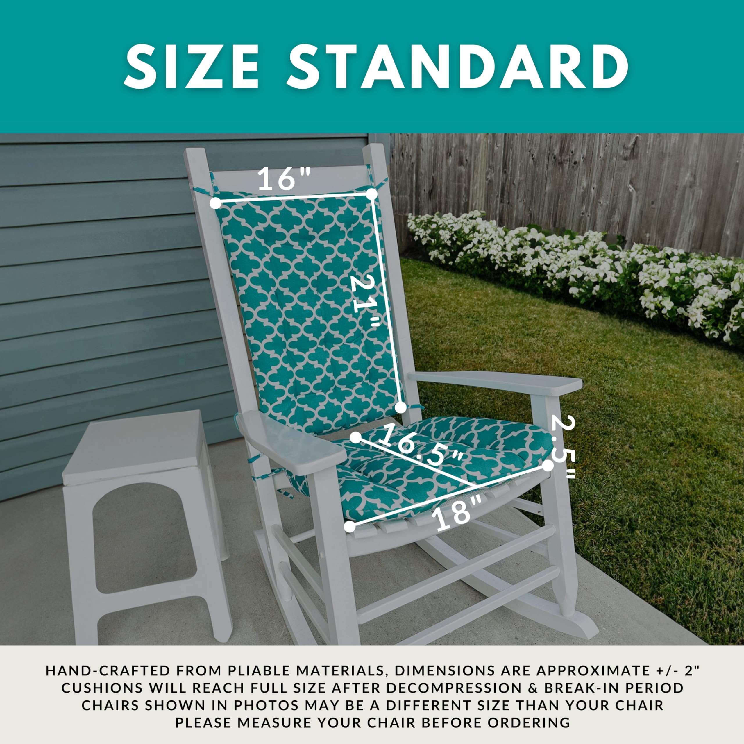 Rave Indigo Porch Rocker Cushions - Standard - Indoor-Outdoor, Fade Resistant, Weather Resistant - Latex Foam Fill Rocking Chair