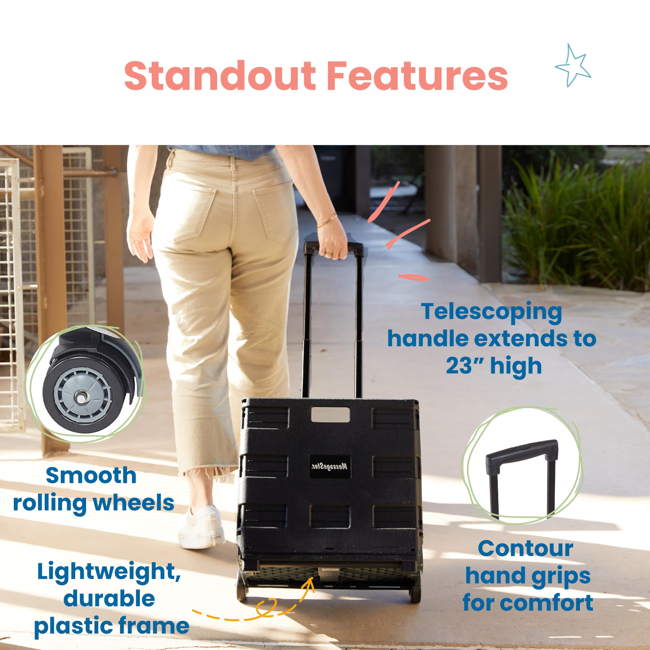 Ecr4Kids Universal Rolling Cart With Canvas Organizer Bag, Mobile Storage, Black