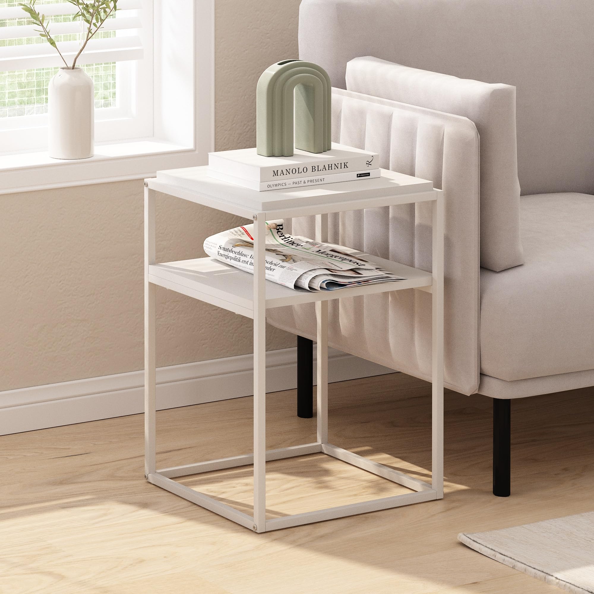 Furinno Moretti Modern Lifestyle Stackable Shelf, 2-Tier, Solid White/White
