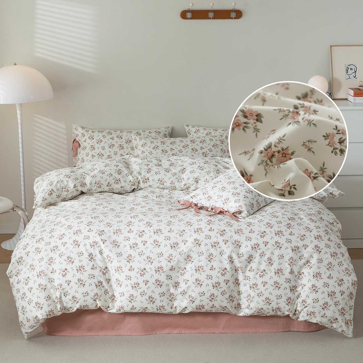 Pink Floral Duvet Cover King Chic Peach Flower Bedding Set King Girls Boho Floral Duvet Cover Vintage Blush Pink Comforter Cover