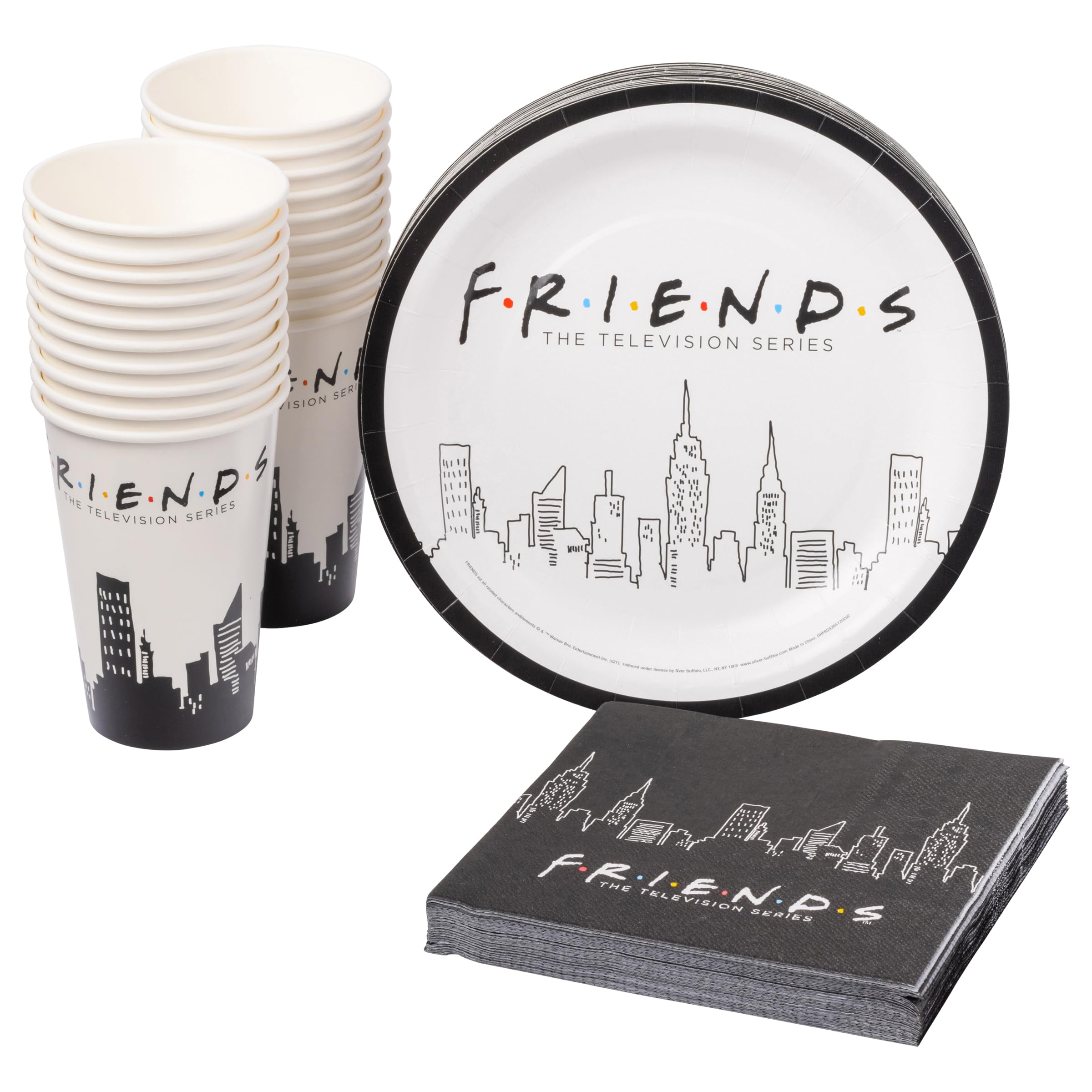 Silver Buffalo Friends the Television Series New York Skyline 60 Pack Partyware Disposable Paper Plates, Napkins, and Cups