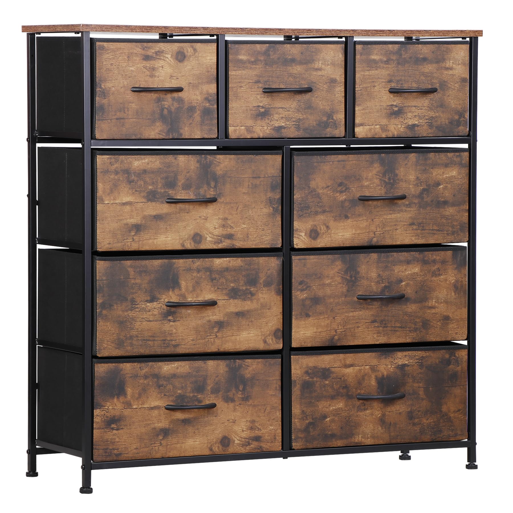 SUPER DEAL 9-Drawer Dresser for Bedroom, Storage Tower with Fabric Bins, Tall Chest Organizer Unit for Living Room Nursery Entry