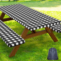 Smiry Picnic Table Cover with Bench Covers, Waterproof Elastic Fitted Tablecloths for 6 Foot Rectangle Tables, Washable Buffalo 