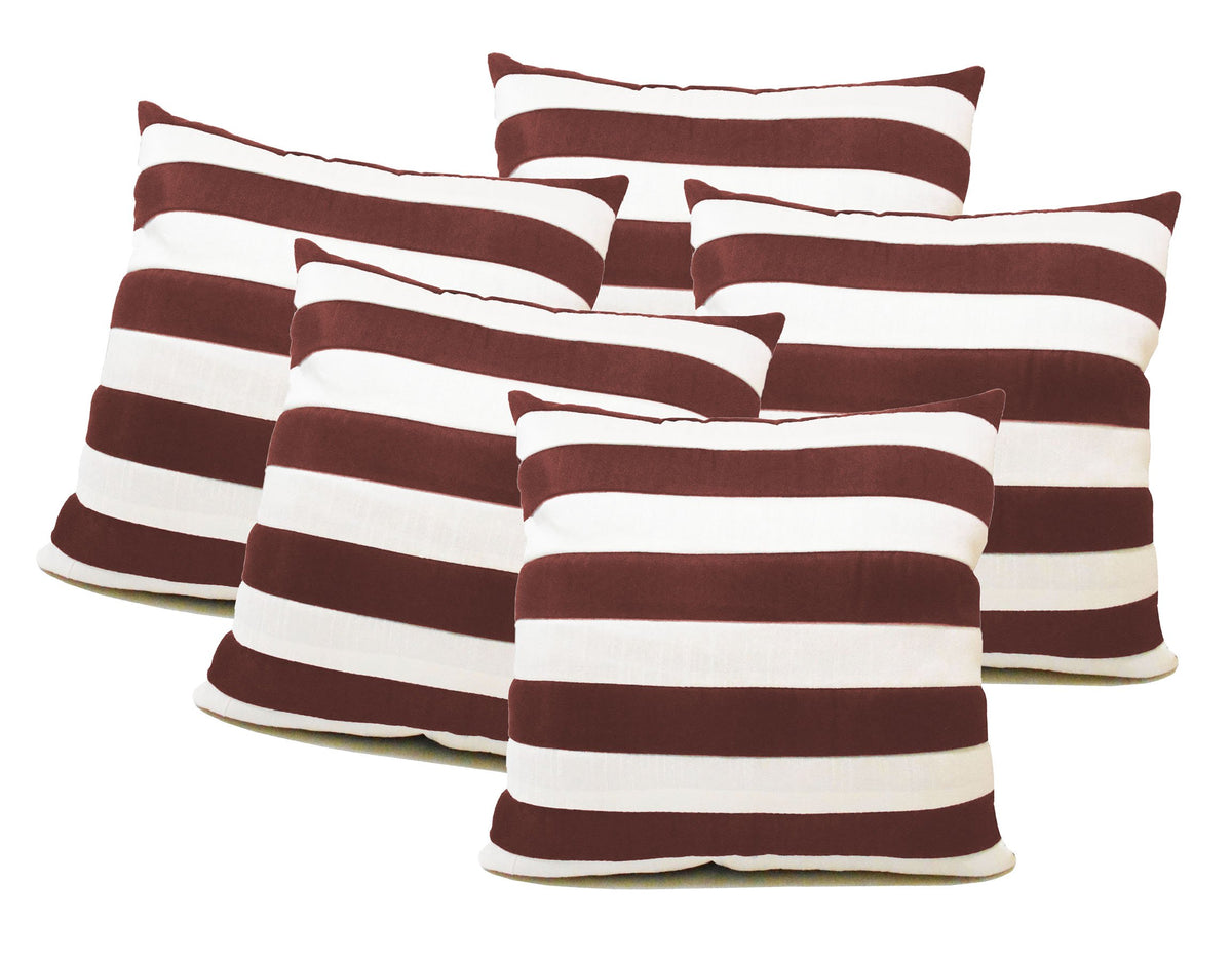 Zikrak Exim Straight Stripe Cushion Cover White & Brown 5 Pcs Set 40 X 40 Cm