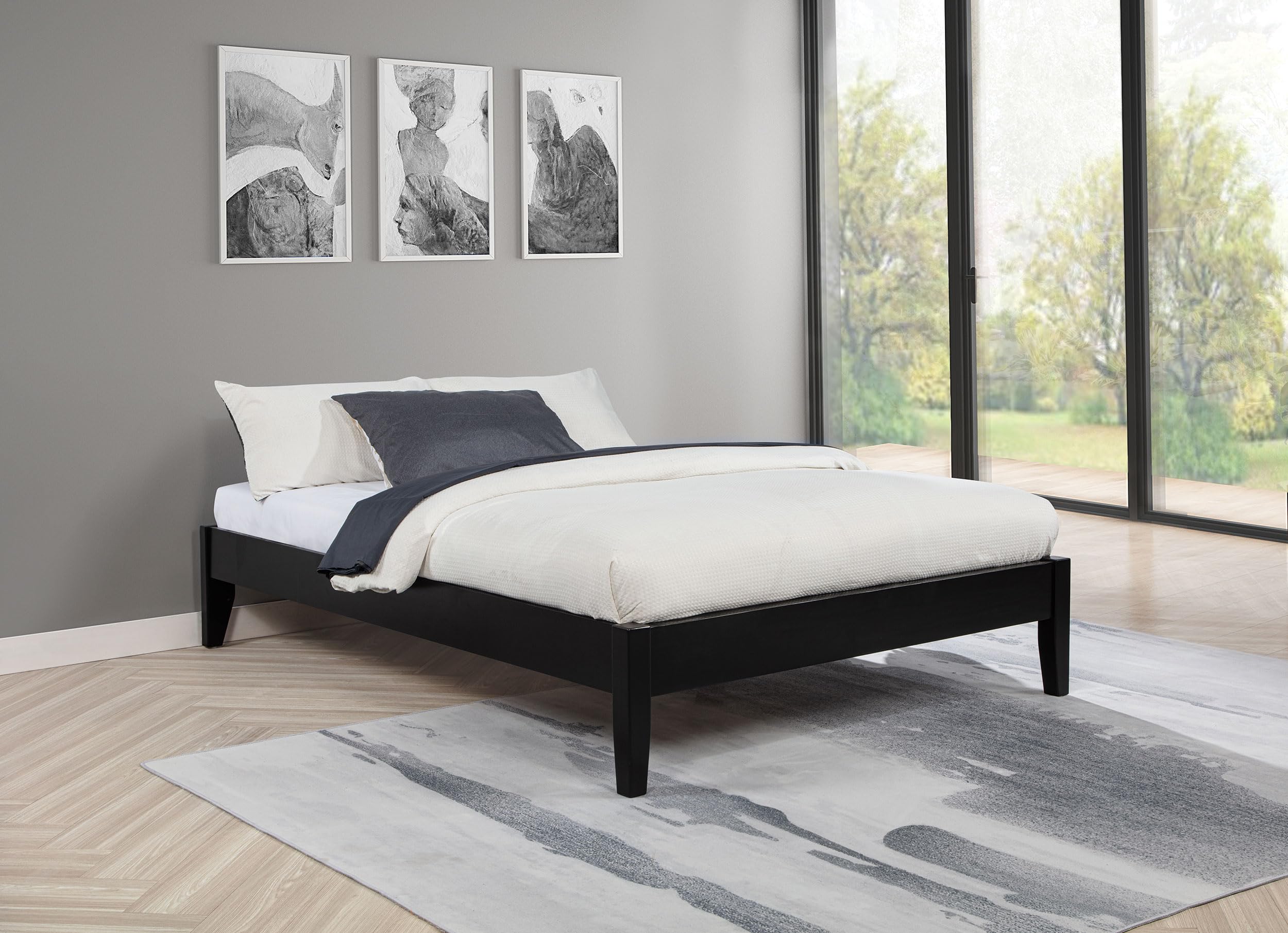 Coaster Home Furnishings Hounslow Contemporary Full Size Pine Wood Platform Bed Frame Headboard Compatible Bed Base Black 306129F