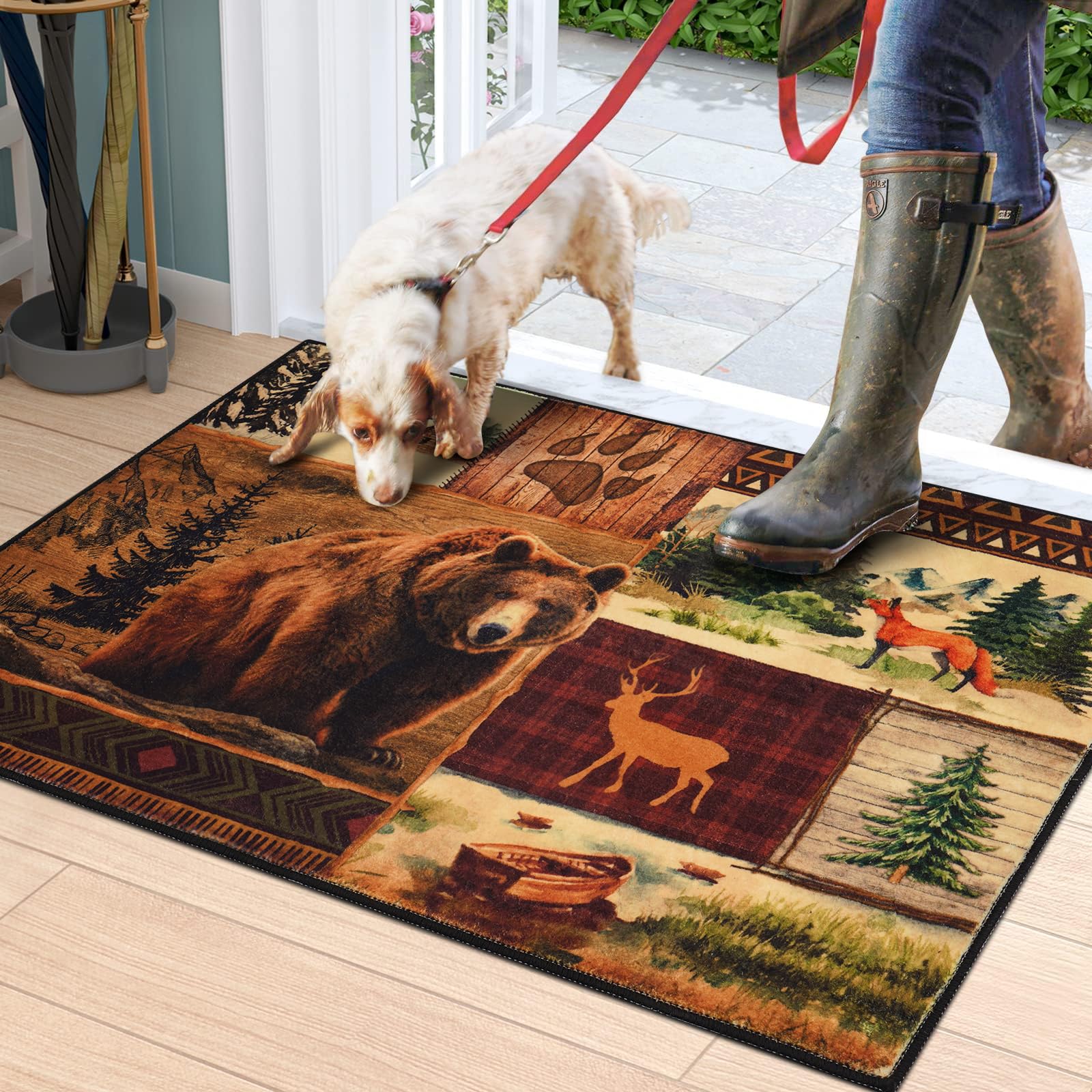 ASPMIZ Farmhouse Area Rug, 2x3 Entry Rug Non-Slip Washable Indoor Door Mat Rustic Lodge Bear Moose Deer Small Throw Rugs for Ent