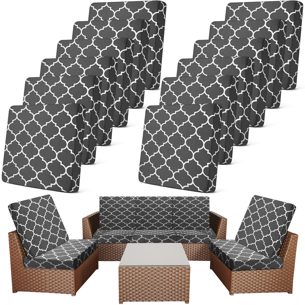 Newwiee 12 Pcs Patio Stretch Sofa Cushion Covers Outdoor Cushion Cover Replacement Couch Slipcover Sofa Seat Cover Flexibility Chair Cushion Cover Porch Patio Furniture Protector (Dark Gray,Plaid)