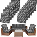 Newwiee 12 Pcs Patio Stretch Sofa Cushion Covers Outdoor Cushion Cover Replacement Couch Slipcover Sofa Seat Cover Flexibility Chair Cushion Cover Porch Patio Furniture Protector (Dark Gray,Plaid)