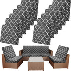 Newwiee 12 Pcs Patio Stretch Sofa Cushion Covers Outdoor Cushion Cover Replacement Couch Slipcover Sofa Seat Cover Flexibility Chair Cushion Cover Porch Patio Furniture Protector (Dark Gray,Plaid)