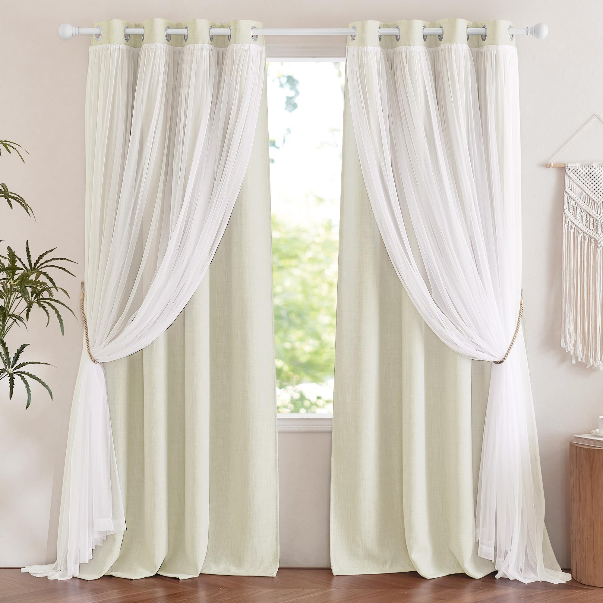 Nicetown Linen Semi Sheer Curtains For Bedroom, Double Layer Curtains Light Filtering Elegant Grommet Top Curtains & Drapes For