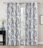 Driftaway Blue White Linen Blend Tree Branch Blackout Curtains For Bedroom 84' Long Blue Branch Lined Window Treatment Thermal