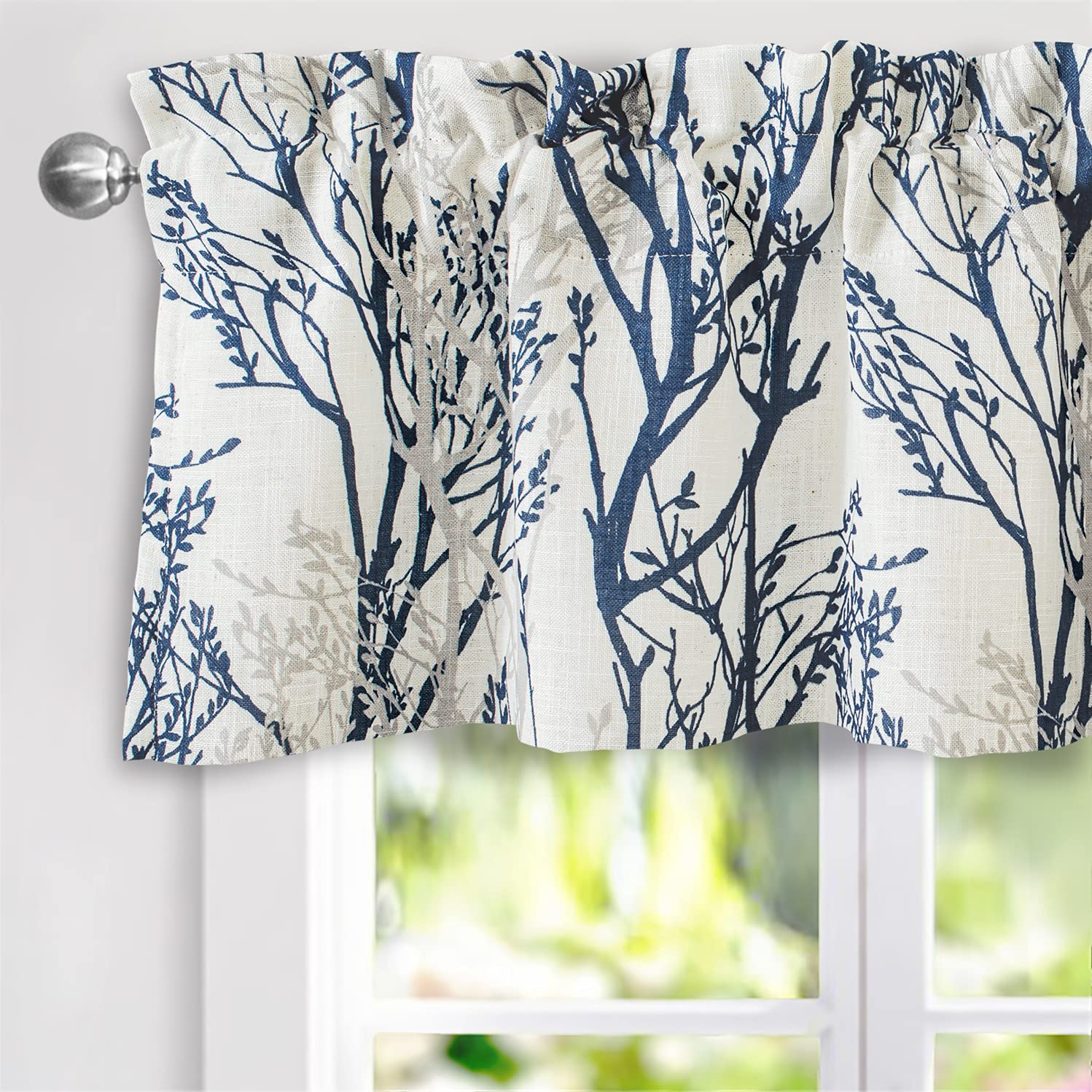 Driftaway Tree Branch Linen Lined Valance Double Layer Thermal Insulated Room Darkening Blackout Valances 3 Inch Rod Pocket Shor