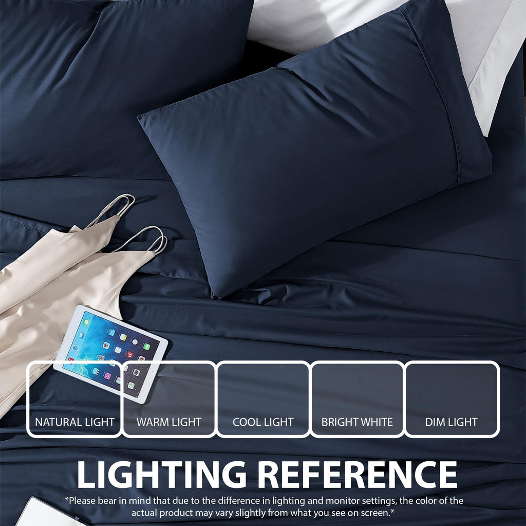 Cathay Home Essentials Ultra Soft Hypoallergenic Wrinkle Resistant Double Brushed Microfiber Bedding Sheet Set, Navy, Queen