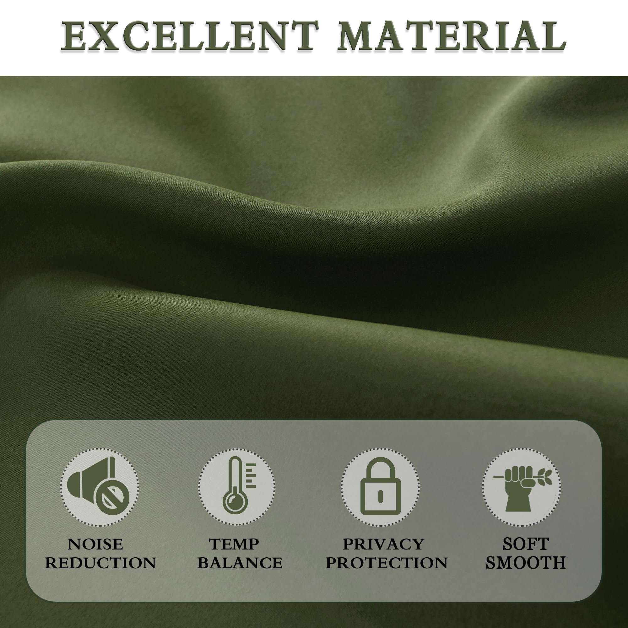 Loden/Dark Olive Green Blackout Curtains 52 Inch With By90 Inch Length For Bedroom - 2 Panels Patio Glass Door Curtain Panels,Livingroom Room Darkening Thermal Insulated Drapes