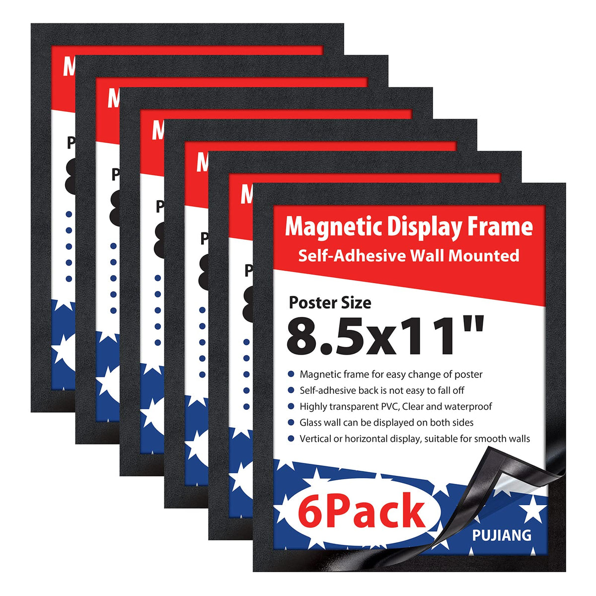 Pujiang 8.5'X11' Magnetic Sign Holder, Double Sided Window Self-Adhesive Frame, Transparent Pvc And Strong Magnetic Display Fr
