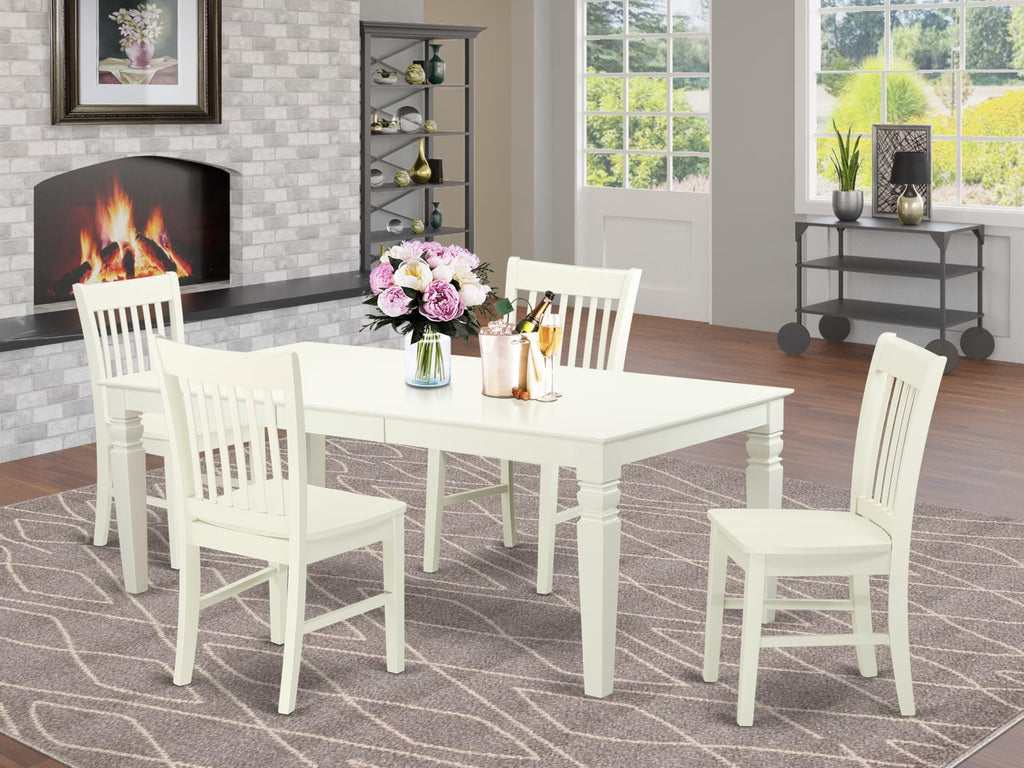 East West Furniture LGNO5-LWH-W 5 Piece Modern Dining Table Set Includes a Rectangle Wooden Table with Butterfly Leaf and 4 Dining Chairs, 42x84 Inch, Linen White