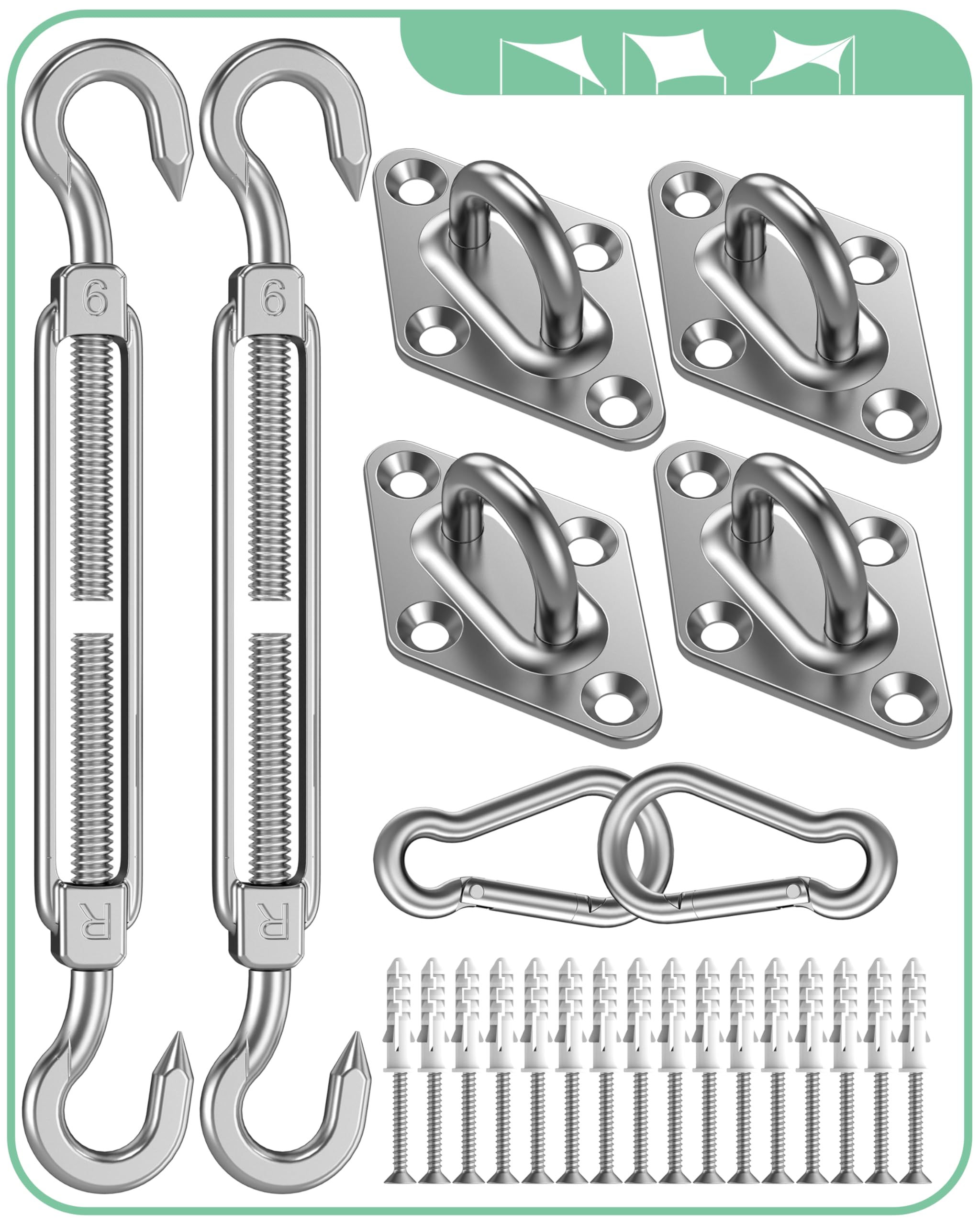 Sun Shade Sail Hardware Kit: Triangle Rectangle Shade Sail Hardware Kit Heavy Duty, M6 Turnbuckles For Shade Sail Pad Eye Sun Sh