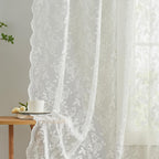 FINECITY Lace Curtains 90 Inches Long for Living Room, Rustic Leaf Floral Design Lace Curtain Panels, Rod Pocket Vintage Privacy