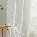 102 Inch Lace Curtains Set Of 2 Panels, Country Rustic Leaf Floral Knitted Vintage Sheer Lace Curtains 102 Inches Long For Bedro