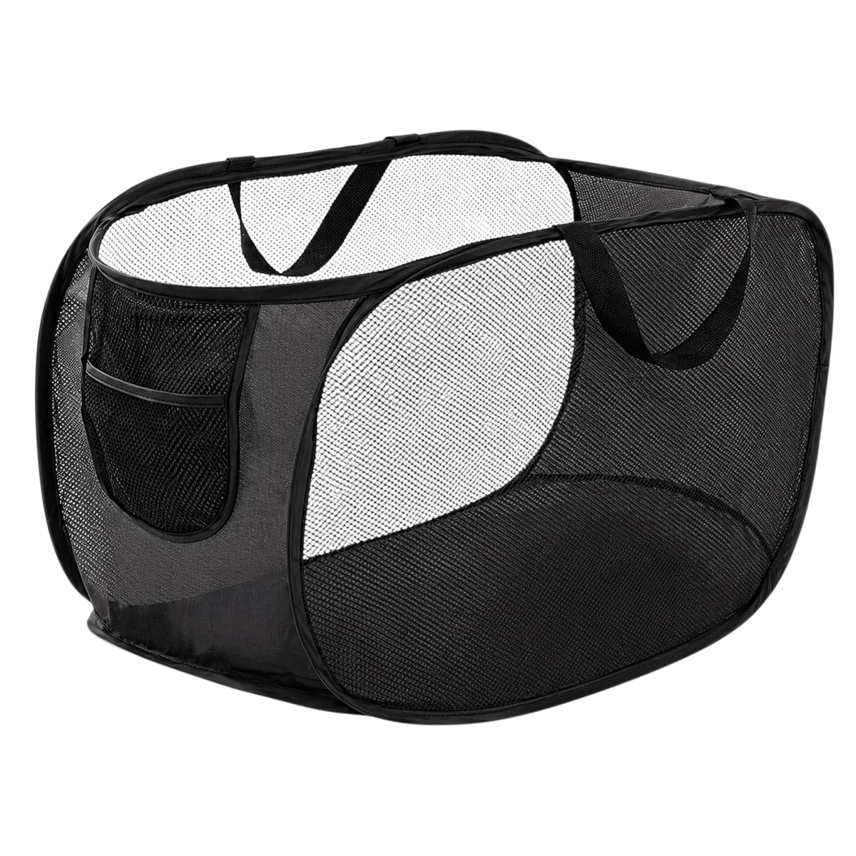 ZCFLCK Mesh Pop Up Laundry Hamper, Foldable Basket with Side Pocket Black